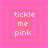 Four pink square frames with layered borders display the text 'tickle me pink' in pixelated white font, each frame showing a different border configuration.