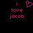 Pixelated pink text and heart symbol on black background, with two identical static frames showing 'i love jacob' and a heart above 'i' in the left frame.