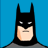 Pixelated static icon of Batman's head and shoulders against a solid blue background, featuring black cowl with pointed ears, white eyes, light skin tone face, and gray cape collar.