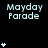 Pixelated light blue text 'Mayday Parade' appears in multiple positions on a black background with scattered white star icons.