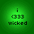 Four identical green circular icons with pixelated text reading 'i', '<333', and 'wicked' arranged vertically on a gradient background.