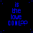Blue pixelated text on black background with small blue dots, repeating 'is the love COME' in a pattern
