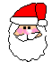 Pixelated Santa Claus head with red hat, white beard, pink cheeks, and black eyes, shown in three variations with differing mouth shapes.