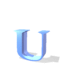 Blue 3D letter U icons in various orientations with subtle shadows on white background, some showing animation frames.