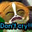 A pixelated cat with orange and white fur, closed eyes, and a downturned mouth appears in four ; the bottom-left shows text reading "Don't cry!!"