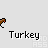 Animated pixel art turkey with yellow body and brown wings, walking in a sequence of poses under the text 'Turkey' on light gray background.