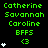 Green text on black background displays names and symbols with varying heart counts. The rightmost shows three hearts, while the middle has two and the left one. A gray rectangle appears in the bottom-right corner