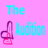 Pixelated graphic with cyan text 'The' above a purple and pink musical note symbol, next to cyan text 'Audition', all on solid pink background.