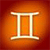 Static 50x50 pixel icon featuring a white Gemini zodiac symbol on an orange-to-red gradient background with subtle anti-aliasing and soft drop shadow effect.