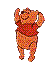 Six pixelated cartoon bear icons in red shirt pose against gray background, each with distinct arm and leg positions.