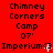 Red background with repeated text and symbols; three of 'Chimney Corners Camp 07'' above alternating 'Imperium' icons showing different symbol states