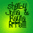 Green gradient background with pixelated text reading 'shelby Julia Kayla' in dark green, arranged in three lines with a small star-like shape above the text.