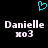 Pixelated cyan heart symbol above two identical text blocks reading 'Danielle' and 'юо3' on black background.