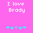 Pixelated text 'I love Brady' on bright pink background with cyan and light blue star-like symbols below.