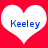 Two white heart shapes on a red background, each containing the blue text 'Keelay' in pixelated font.