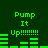 Green text and bar graphs on dark green background with 'Pump It Up' repeated across four showing different audio visualizer states