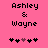 Pixelated text 'Ashley & Wayne' on pink background with two of black and purple heart symbols, one showing a different arrangement