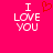 A bright pink background displays two side-by-side pixelated text phrases: 'I LOVE YOU' with a red heart symbol replacing the 'O' in 'LOVE' on the left, and 'I LOVE YOU' without the heart on the right.