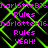 Pixelated text and neon green geometric patterns repeat across a black background in a static image.
