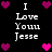 Pixelated text reads "I Love Youu Jesse" surrounded by pink and magenta hearts on a black background.