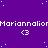 Purple background with repeated white text 'Mariannalio' and white '<3' symbols, scattered light blue dots, and a gray rectangle in the bottom-right corner.