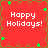 Red background with brown border and green star decorations, displaying 'Happy Holidays!' text in white pixelated font across four identical quadrants.
