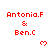 Red pixelated text reading "Antonia.F & Ben.C" with a red heart symbol below, displayed in three on white background