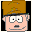 Pixelated cartoon head with brown hair, gray glasses, and peach skin showing two expressions: one with wide eyes and open mouth, the other with closed eyes and a neutral mouth.