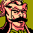 Pixelated 48x48 static icon of a character with pink hair, black glasses, and a mustache against a solid green background.