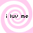 Four identical pink and white spiral patterns arranged in a , each containing the text "i luv me" in black pixelated font