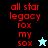 Red pixelated text 'all star legacy rox my sox' on black and cyan backgrounds with a star icon changing from light blue to black.