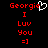 Red pixelated text on black background with white heart symbol above 'Georgie' in left , identical text in right