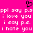 Pixelated text on bright pink background with black heart symbol above, displaying repeated phrases in white block letters.