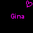 A static pixel art image with a black background, featuring a pink heart symbol above two instances of the text 'Gina' in pink pixelated font.