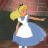 Static 48x48 pixel buddy icon depicting a cartoon character with blonde hair in a blue dress and white apron, standing against a dark background with reddish-brown tones.