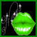 Animated contact sheet showing two frames of a buddy icon with green lips and text reading "Kiss Me I'm Irish" on a light blue background.