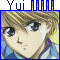 Pixelated anime-style character with light brown hair and blue eyes, wearing a blue outfit with yellow accents.