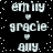 Black background with white pixelated text and small heart symbols arranged in a pattern, displaying names and hearts in a repeating sequence