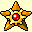 Four pixelated star-shaped icons with red gem centers and orange-brown arms on a light yellow background.