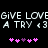 Pixelated text and heart symbols on black background with alternating pink and purple hearts.
