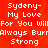 Red background with white pixelated text reading 'Sydeny- My Love For You Will Always Burn Strong' in two identical vertical , one partially obscured by a gray rectangle