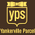 A pixelated yellow and brown animated contact sheet showing a logo for YPS Tankerville Parcel with text reading "when it absolutely positively doesn't matter" in a retro font.
