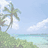 Pixelated beach scene with palm tree and turquoise water on left, red pixel text "You Are The Music In Me" above pink text "Love ya'll <3Jenna<3" on cyan background.