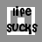 A 4-frame contact sheet of a pixelated animated icon showing the text "life sucks" with varying background and border treatments across frames.