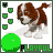 Pixelated brown and white puppy with green ball, displaying sequential motion