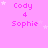 Pink background with repeated text "Cody 4 Sophie" and white stars, static image.