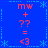Blue background with red and light blue pixelated text and symbols arranged in a symmetrical pattern