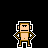 Pixel art character with brown skin and simple features appears in multiple states including standing, holding a pumpkin, and interacting with text bubbles.