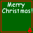Green square with red border displays "Merry Christmas!" text and red pixelated tree at bottom-right corner, animated to alternate between two states.