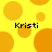 Yellow background with orange circles and four instances of the text 'Kristi' in black pixelated font.